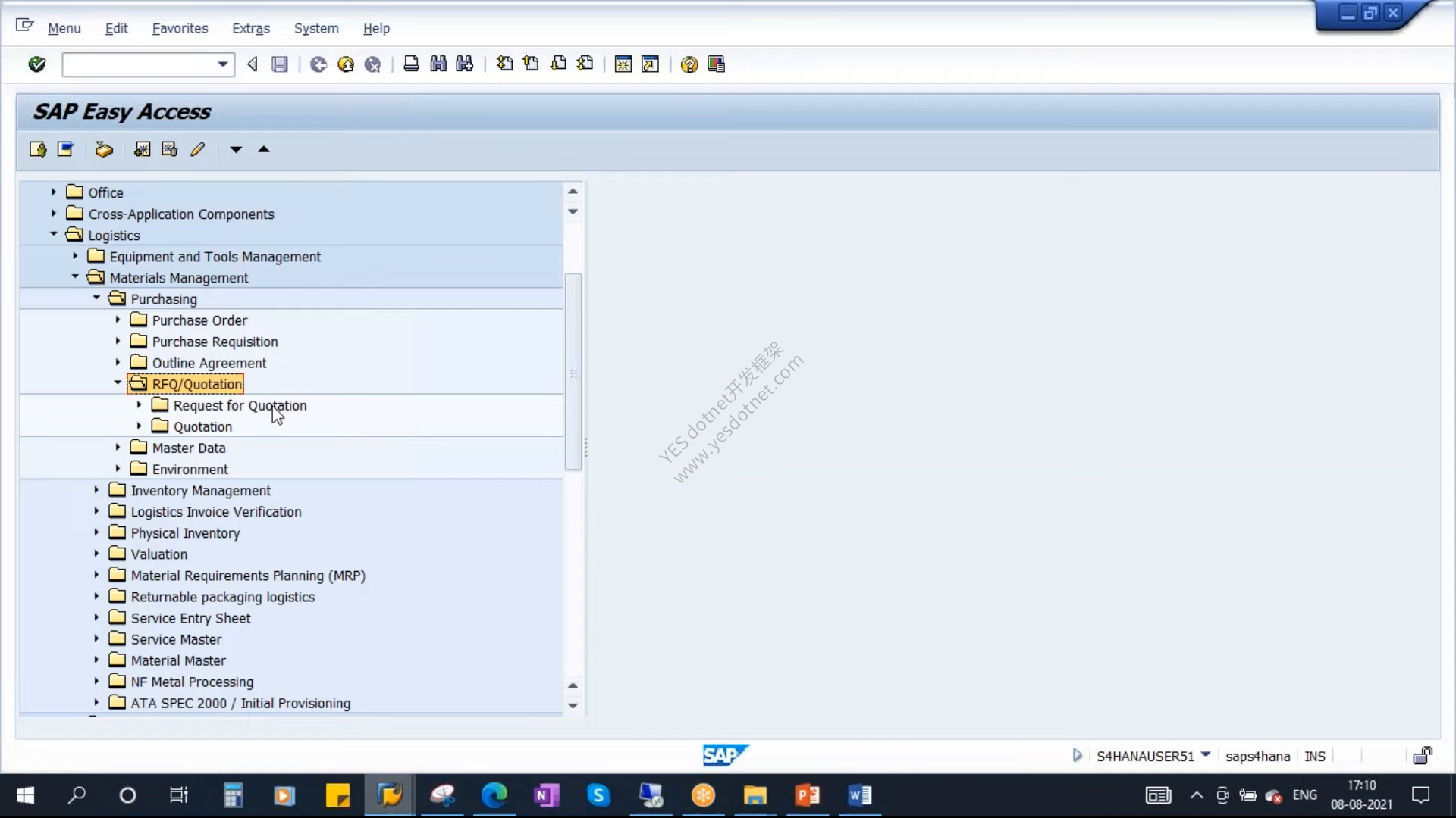 SAP Easy Access 中的 RFQ 菜单路径