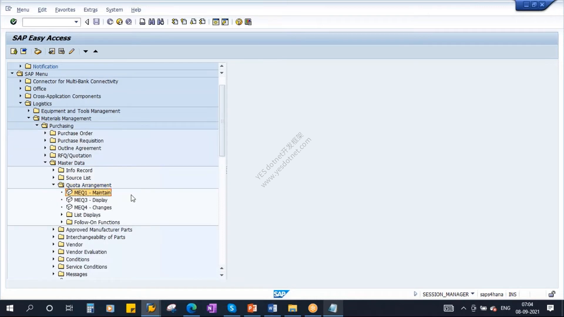 SAP Easy Access 中的 MEQ1 菜单路径