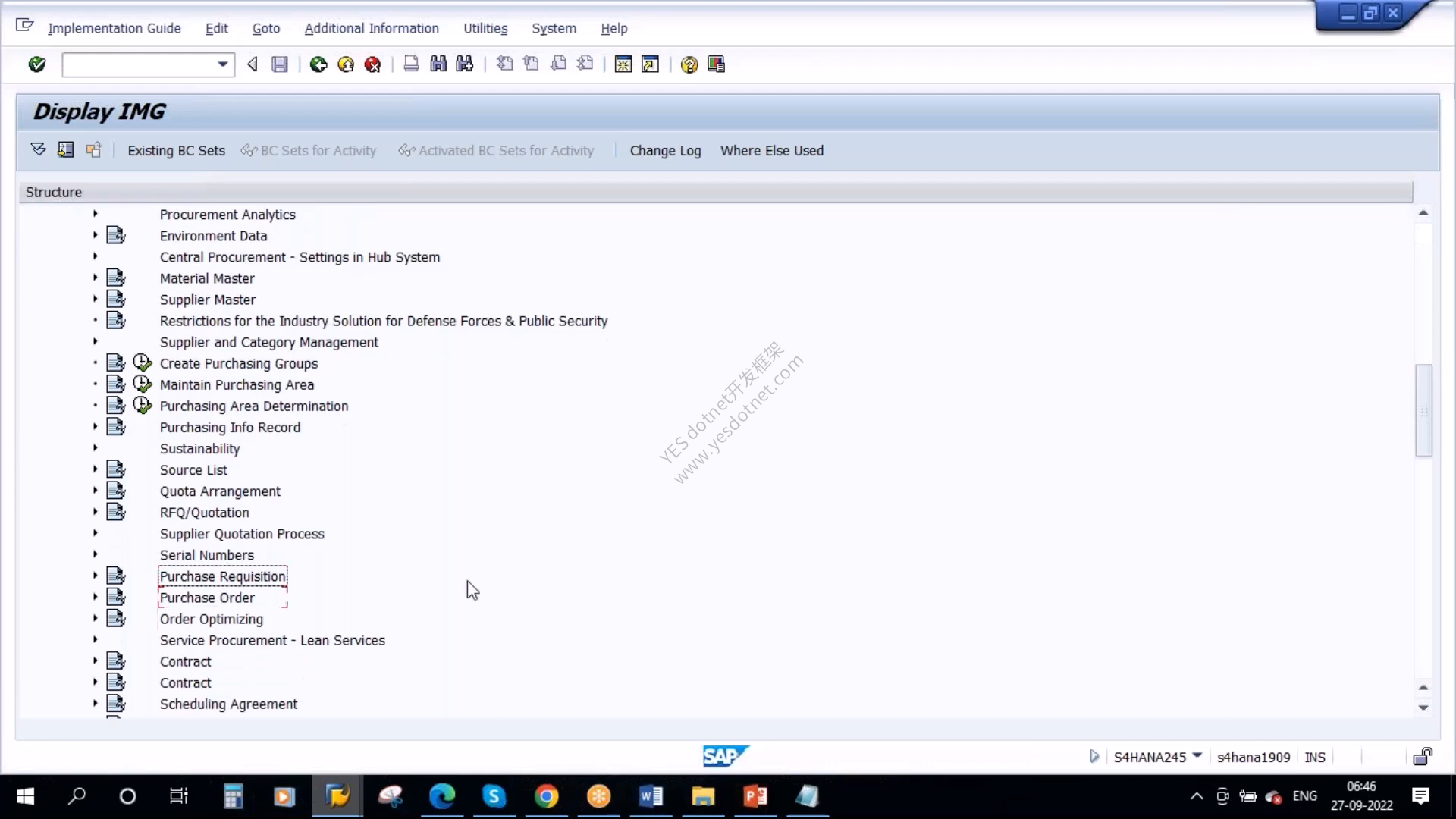 SAP Reference IMG 中采购申请配置节点