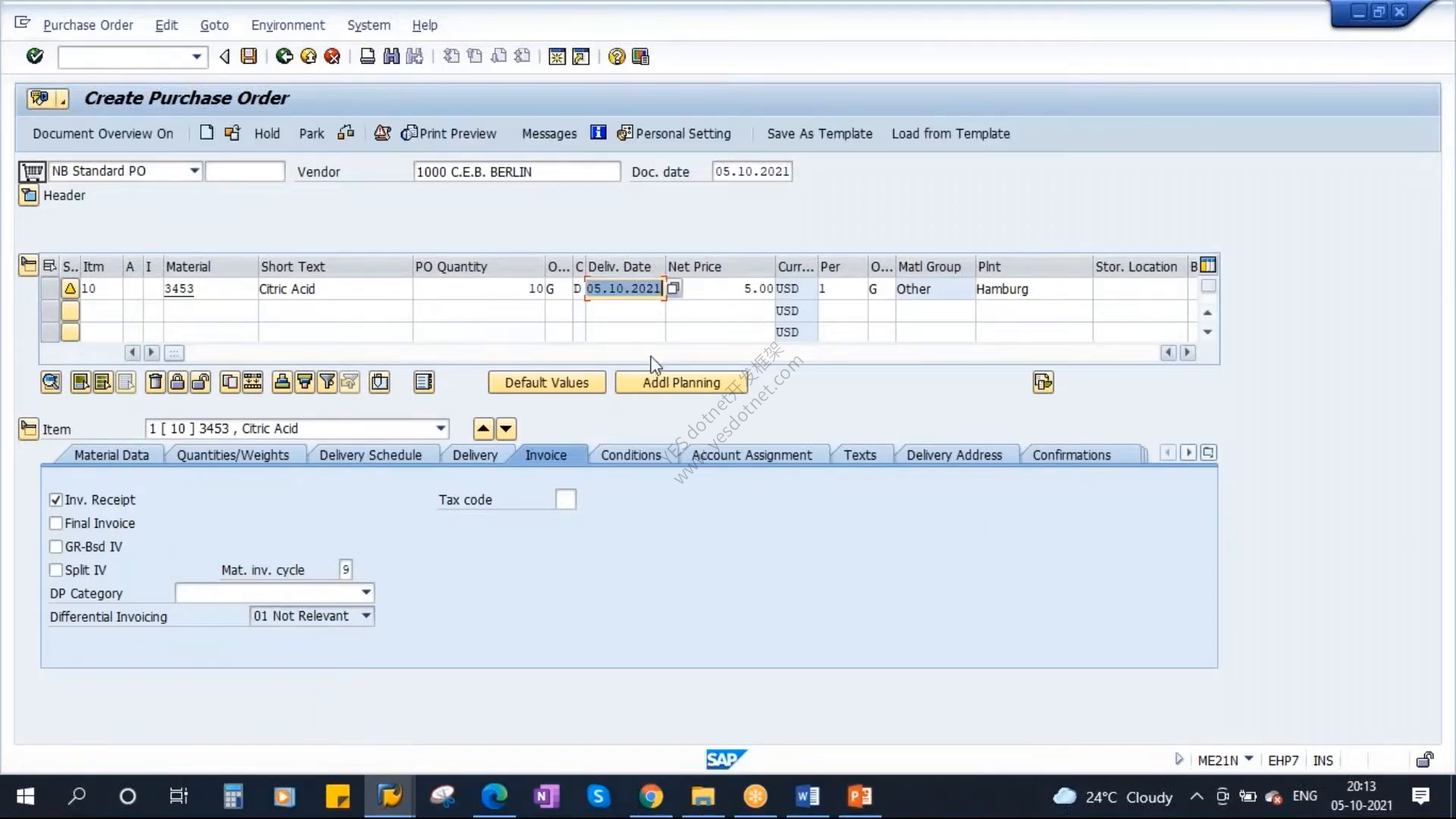 视频中的SAP ERP EHP7 IDES新采购订单数据