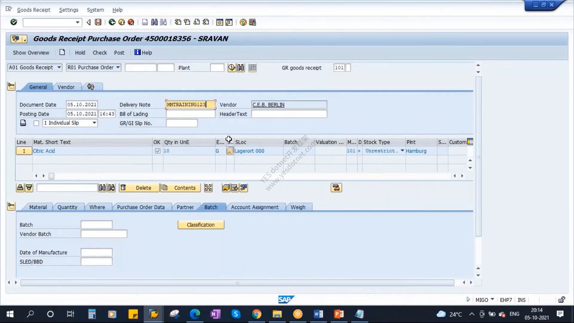 视频中的SAP ERP EHP7 IDES交货单生产日期与批次错误