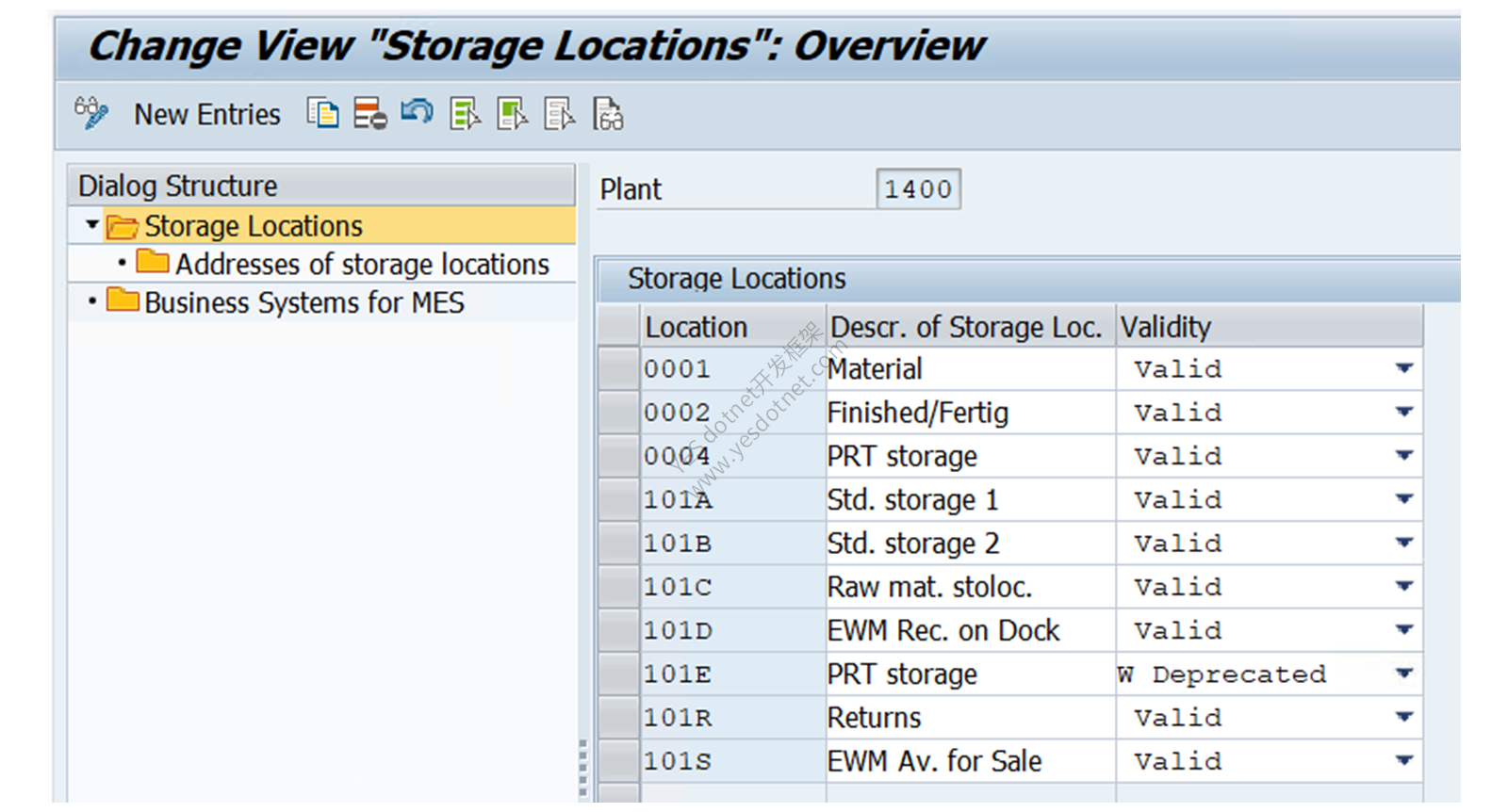 SAP Learning 官方库存地点维护界面原图