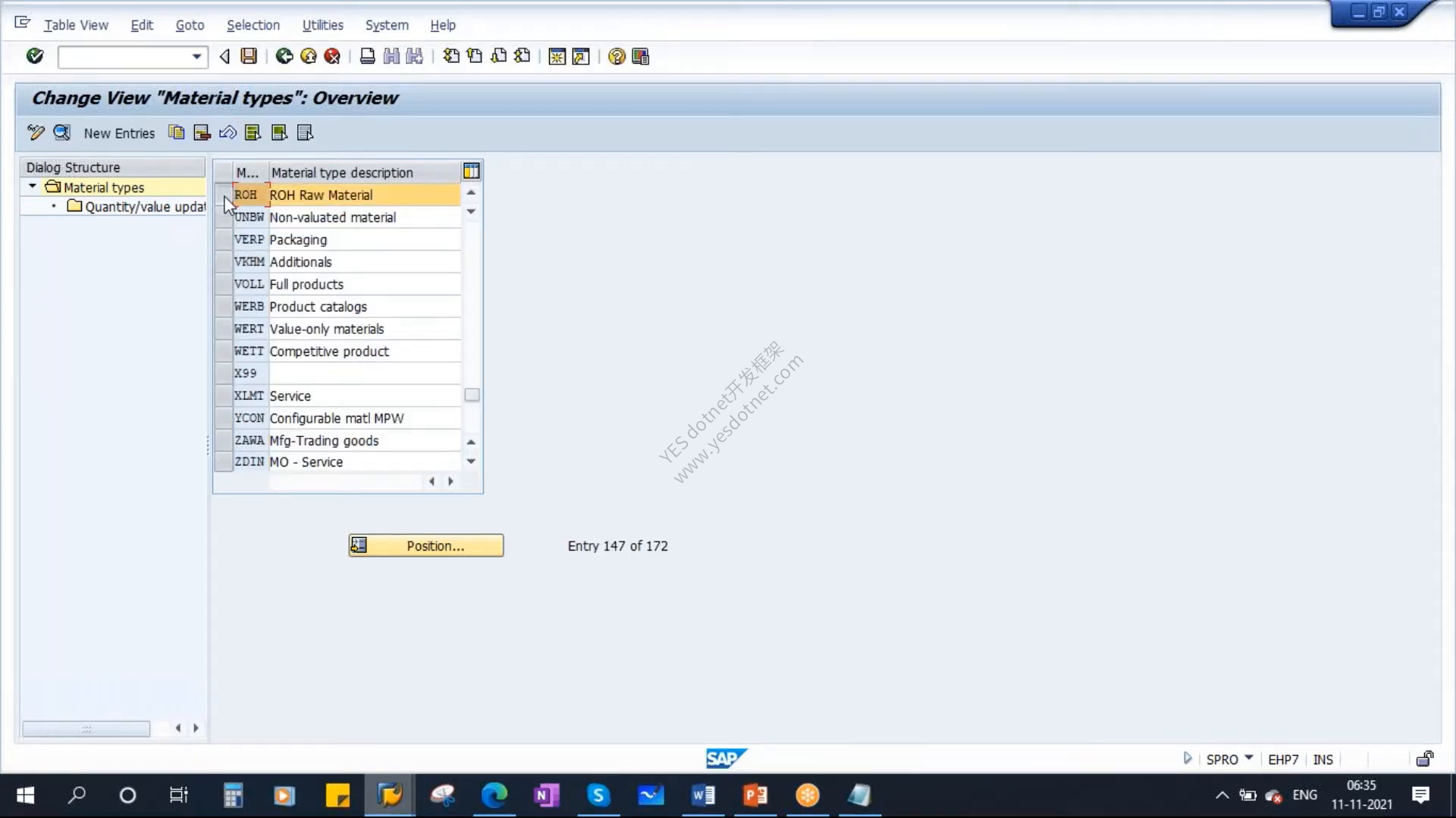 SAP GUI 中的物料类型 ROH 清单