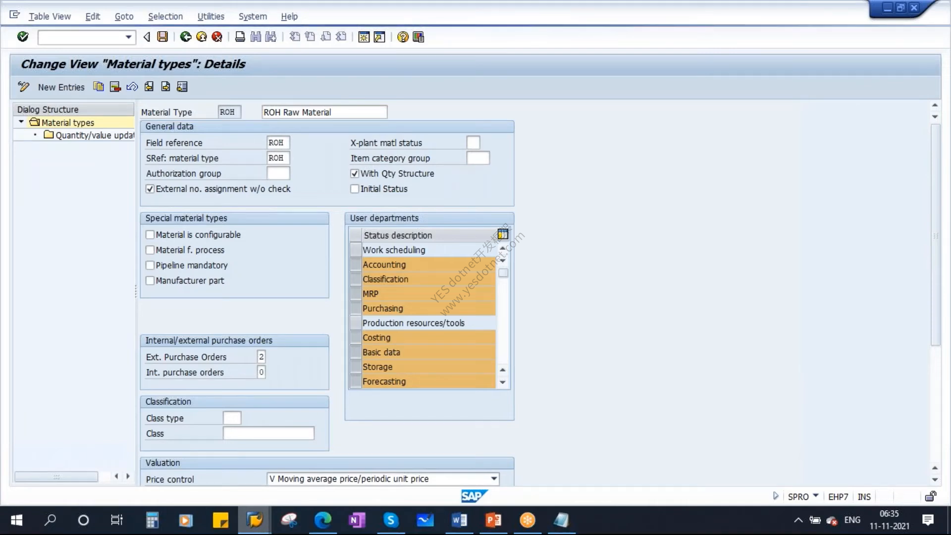 SAP GUI 中的 ROH 物料类型属性