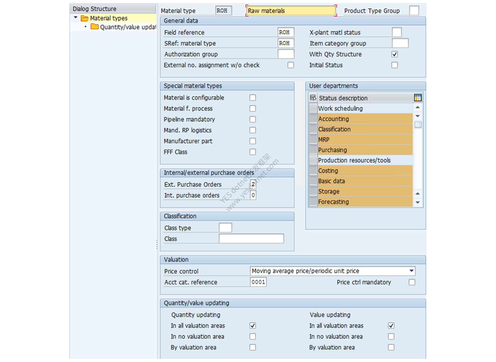 SAP Learning 官方物料类型属性界面