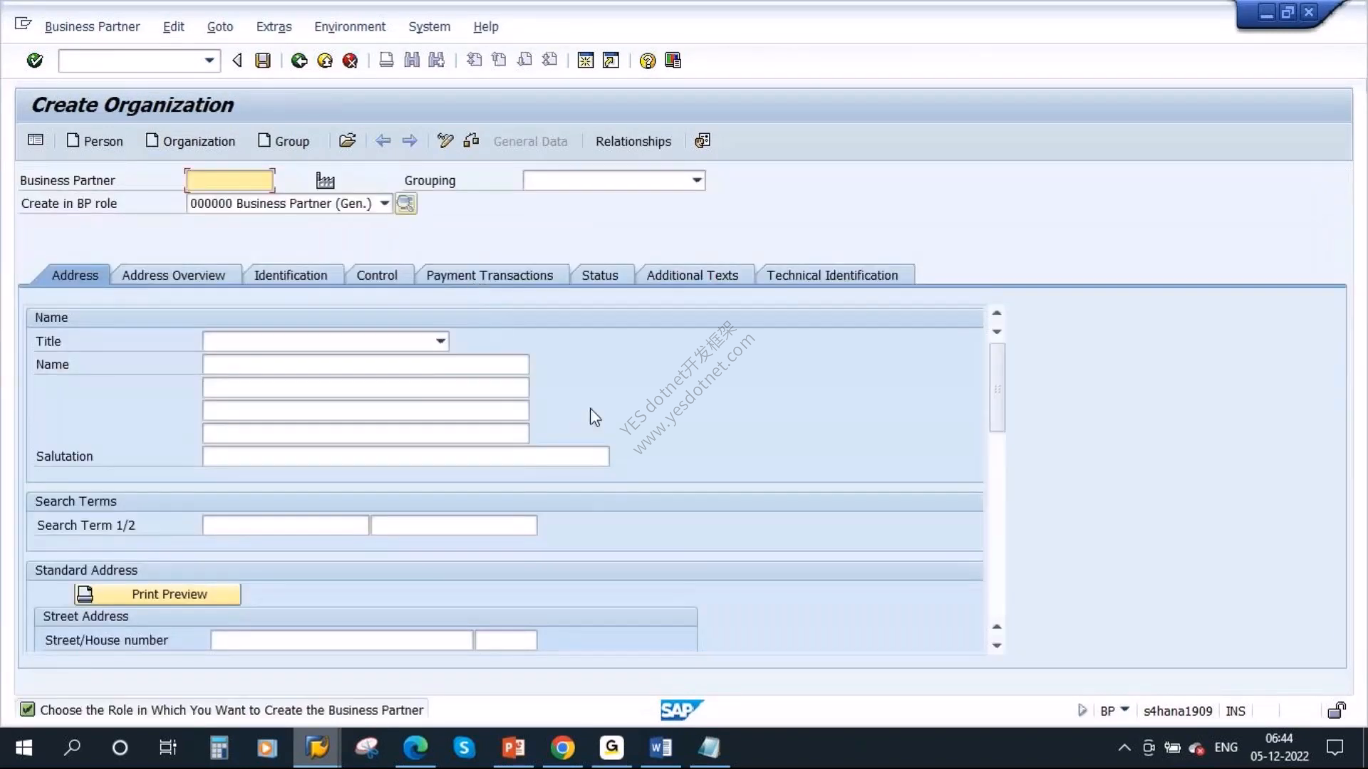 SAP GUI 创建组织类业务伙伴并选择 BP 角色