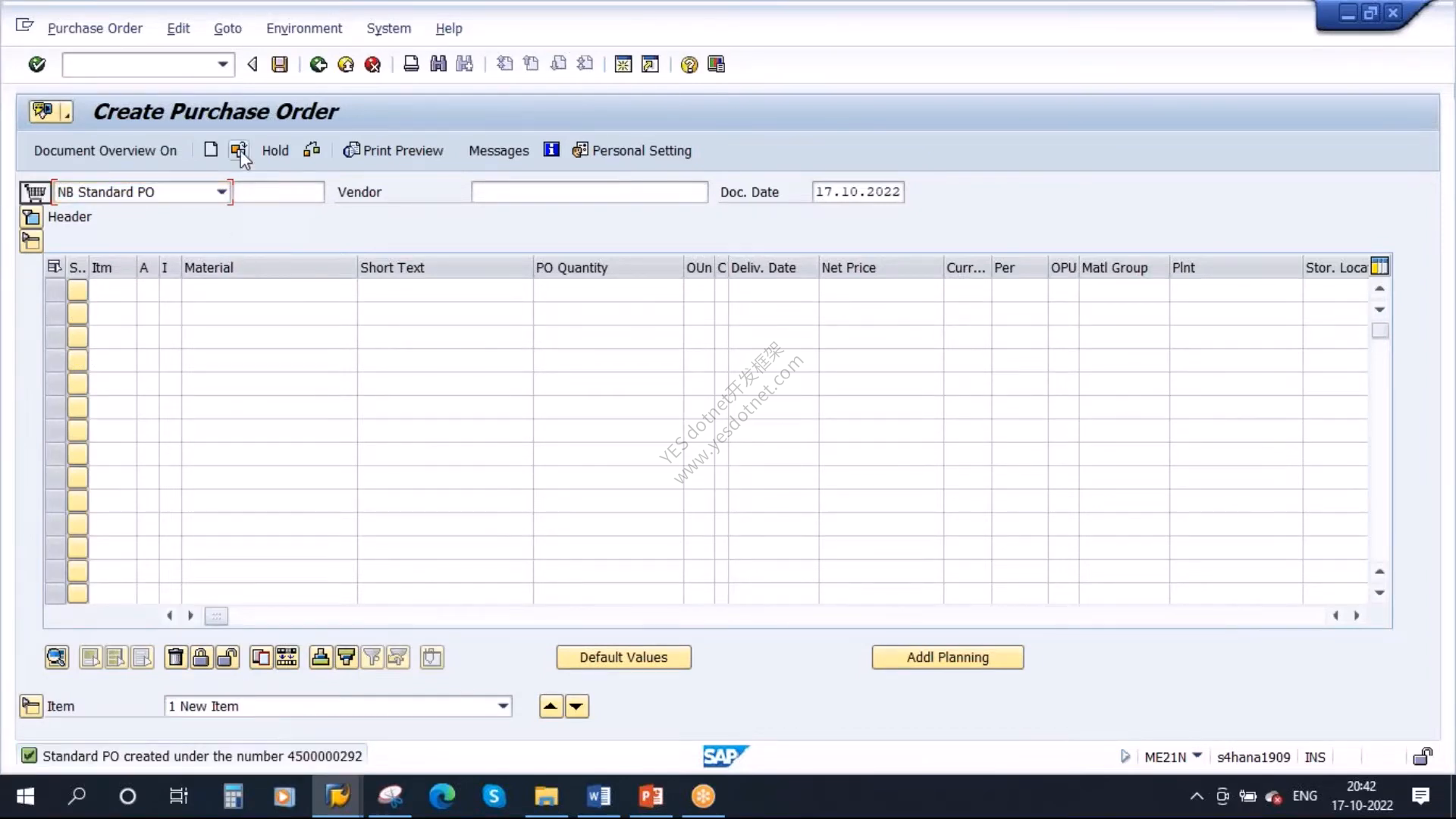 SAP GUI采购订单4500000292