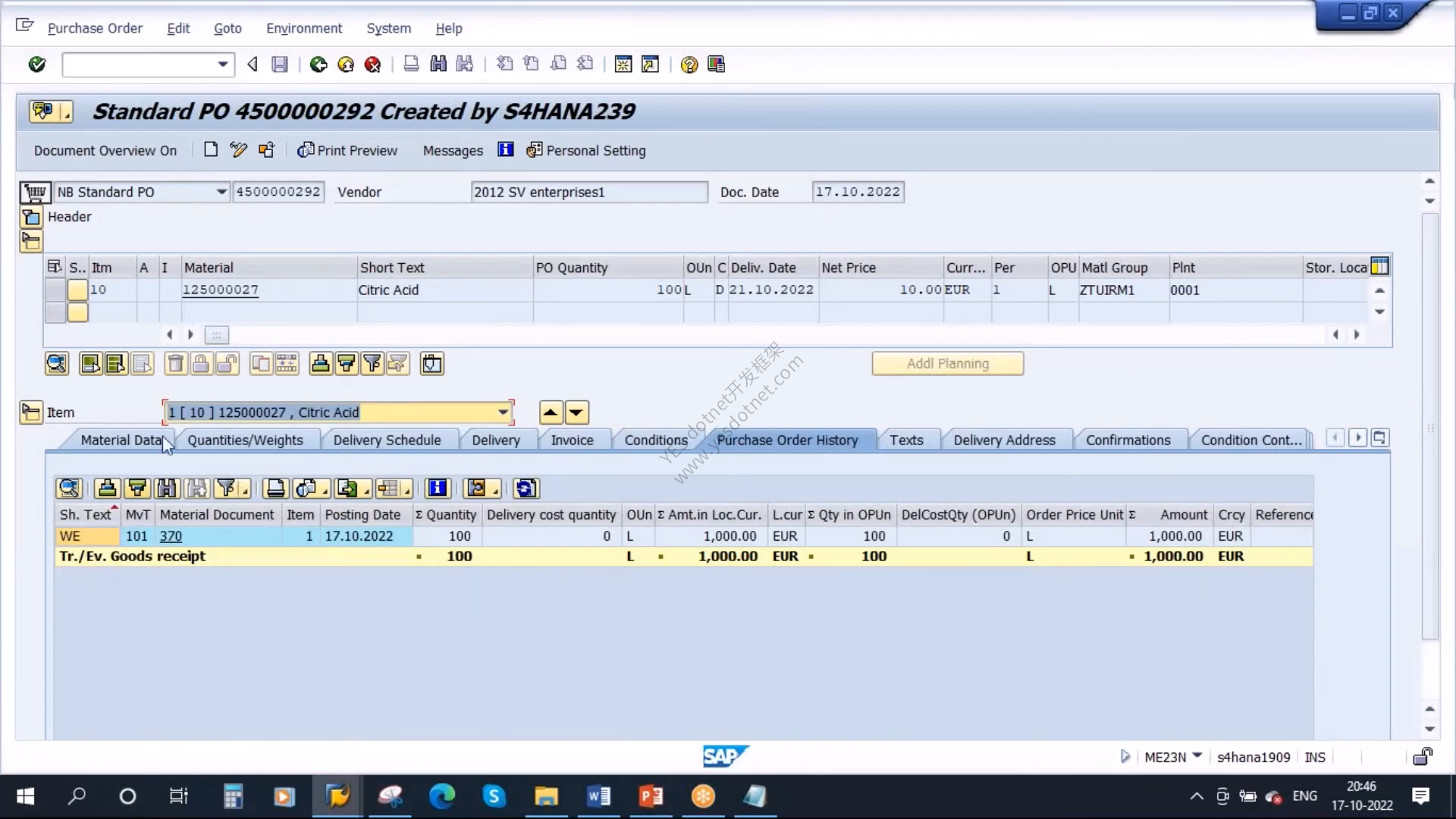 SAP GUI采购订单历史中的WE与101移动类型