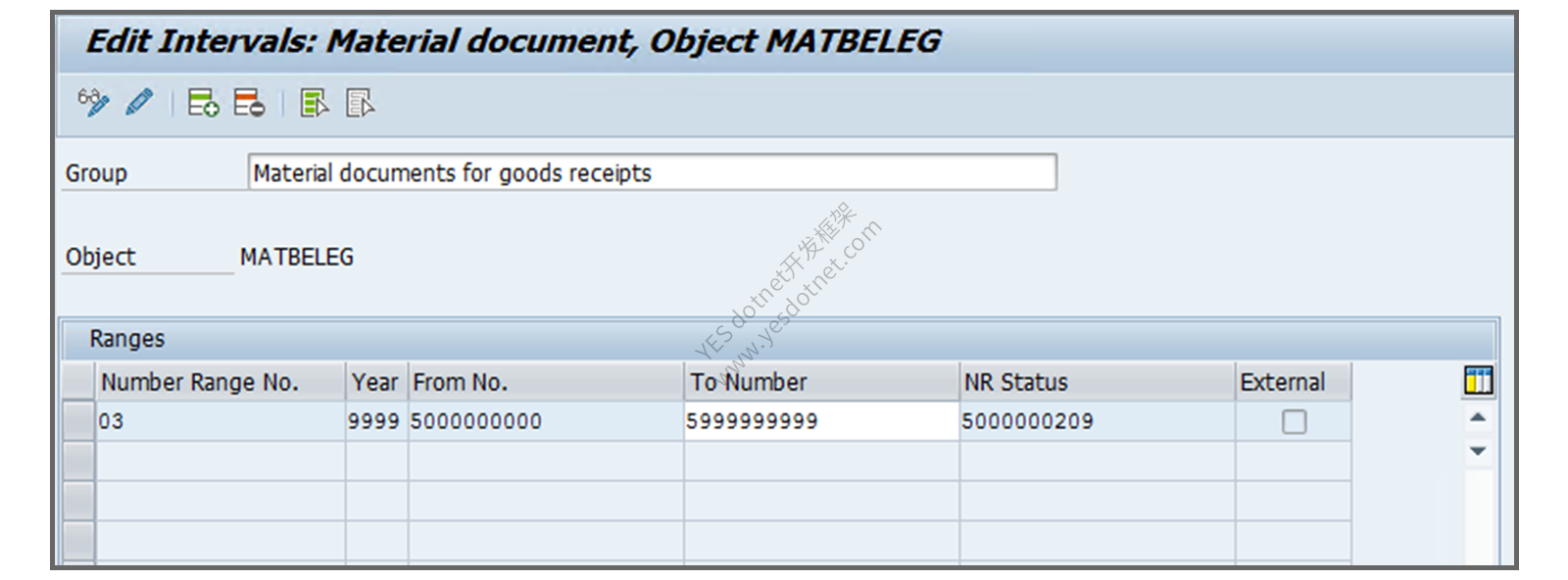 SAP Learning官方MATBELEG编号区间界面