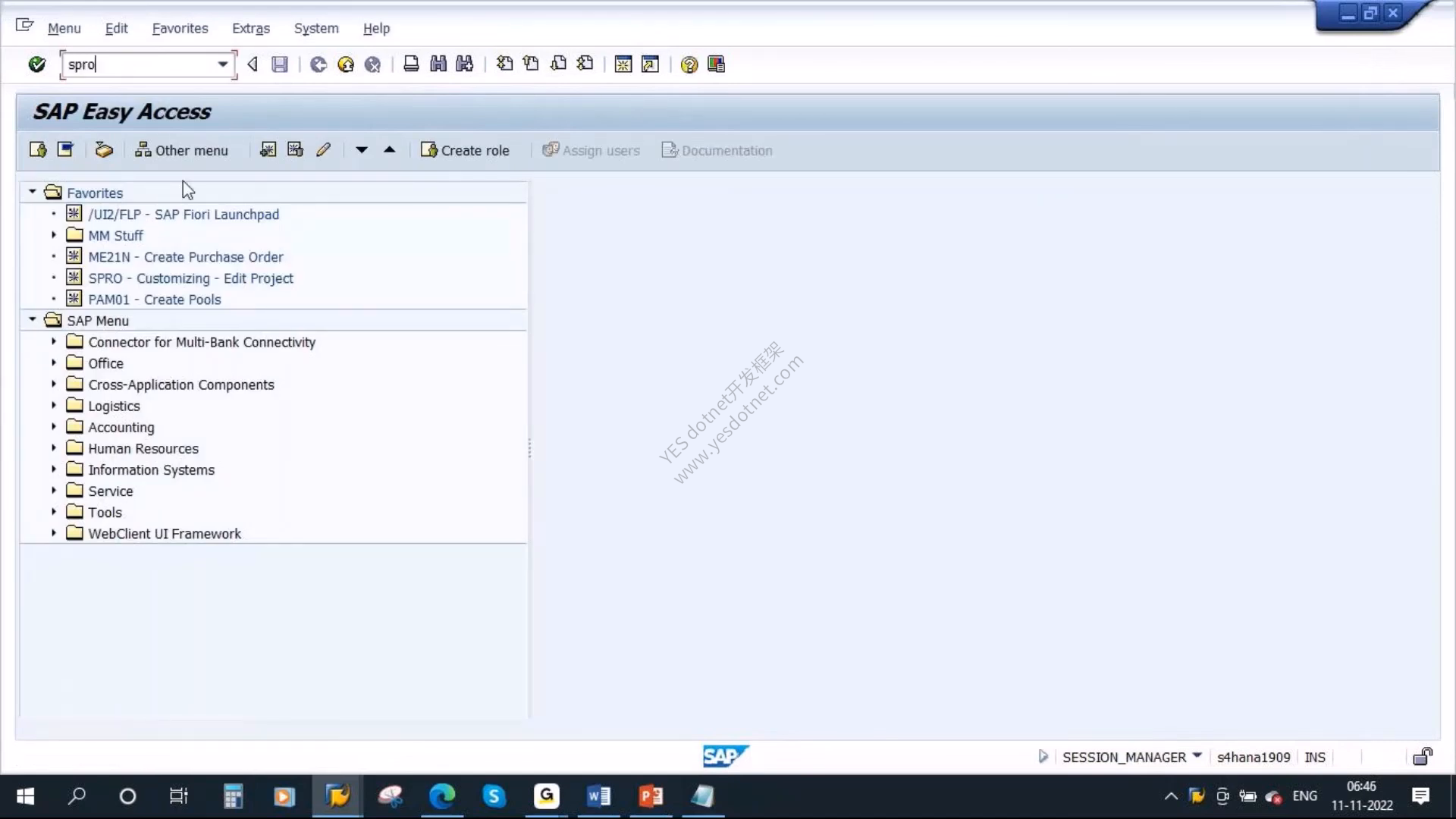 SAP Easy Access 中输入 SPRO