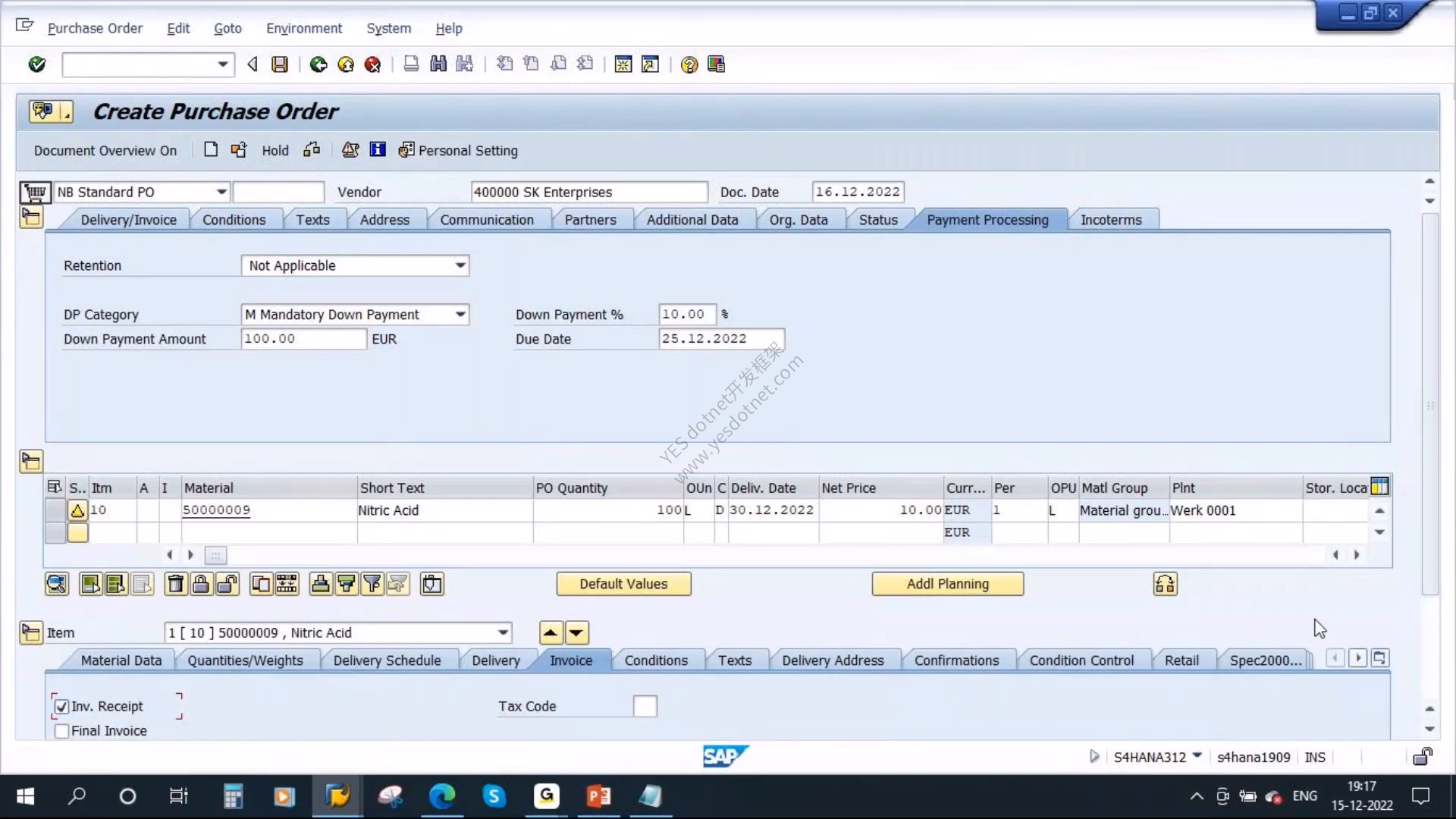 视频原始 SAP 帧:系统计算 100 欧元