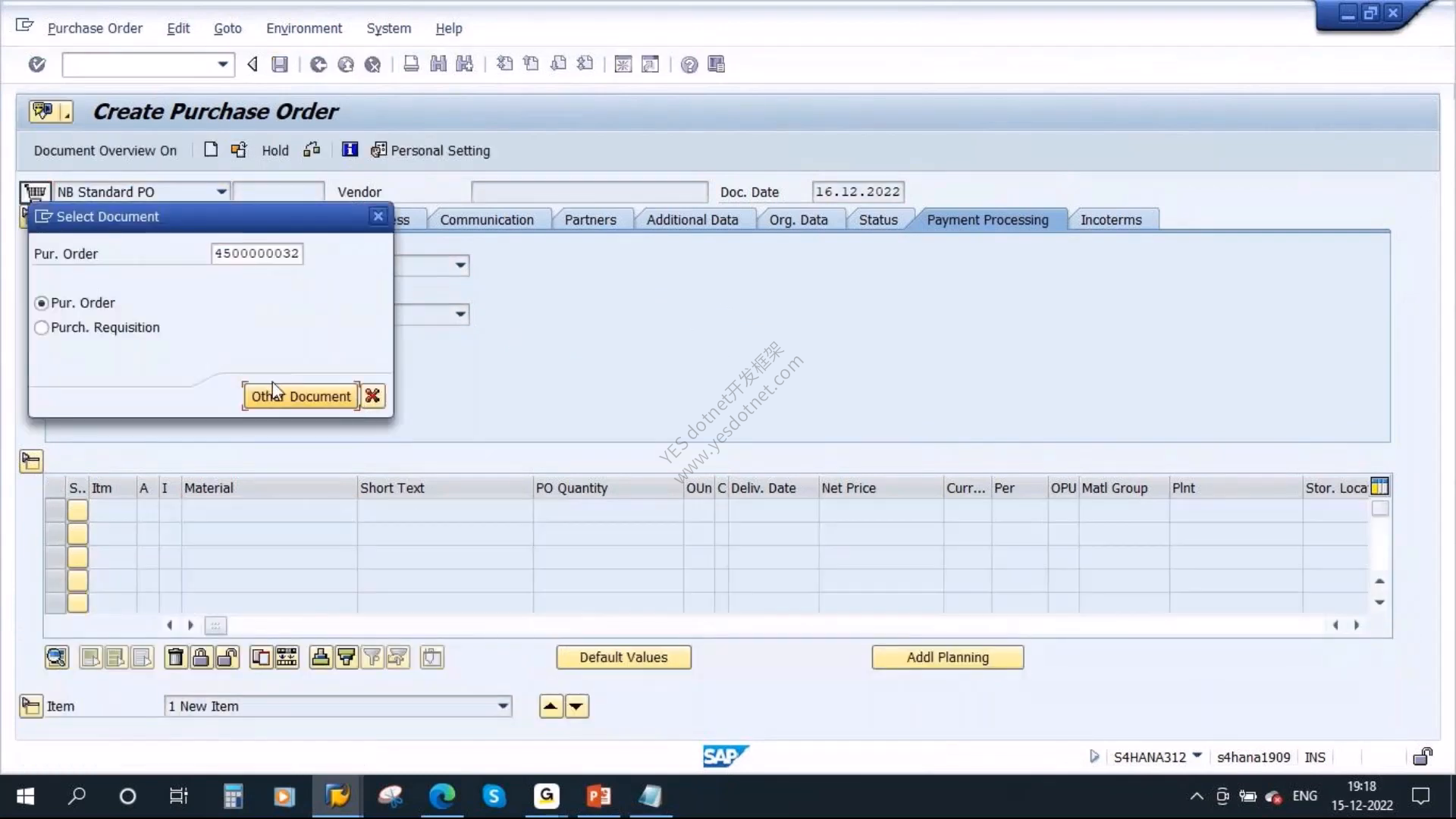 视频原始 SAP 帧:已创建采购订单编号