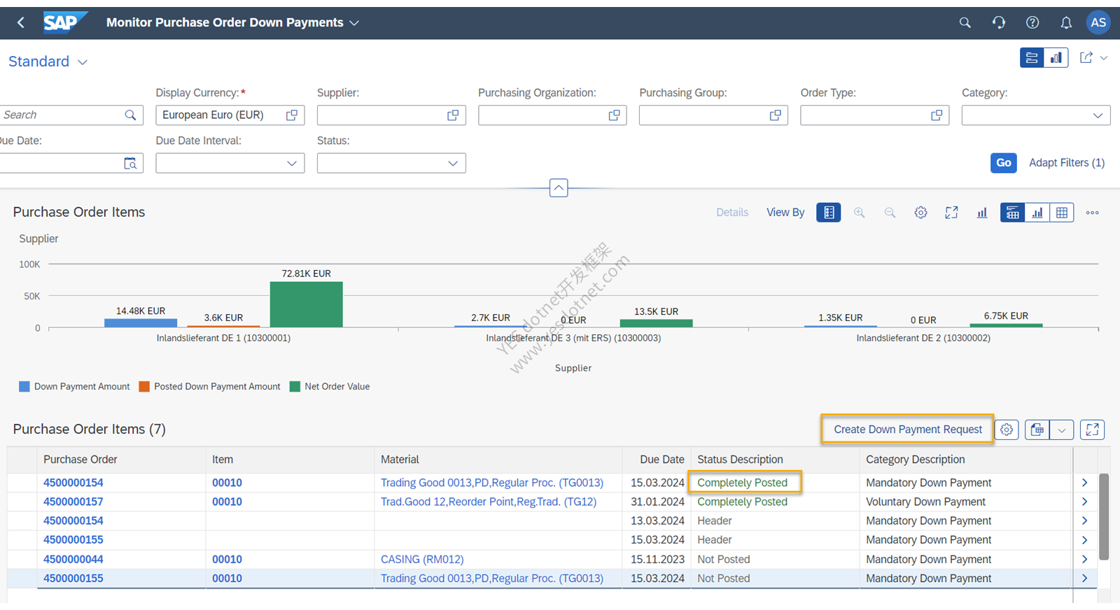 SAP 官方原图:Monitor Purchase Order Down Payments