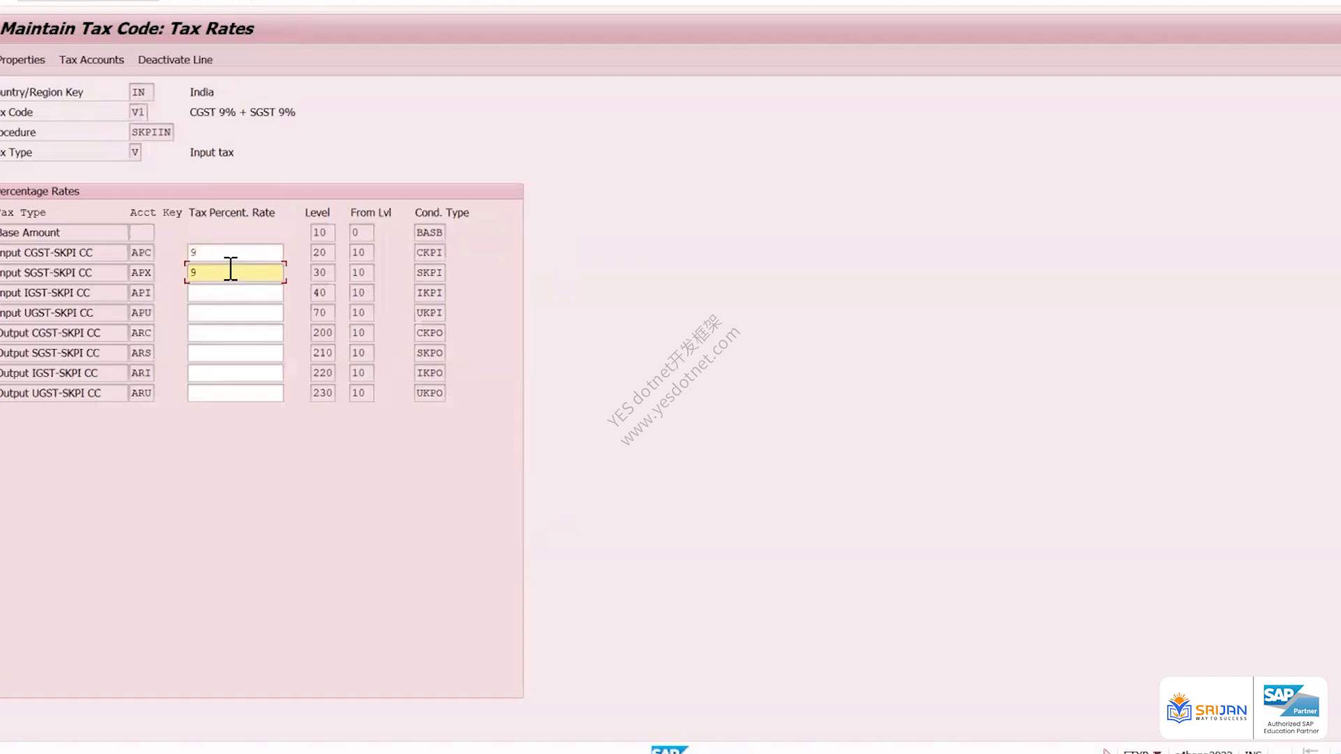 FTXP:V1 进项税码配置 9% CGST 与 9% SGST