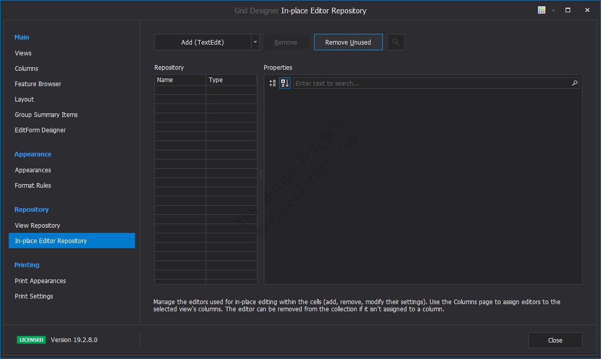 Devexpress GridControl删除控件中多余无效的ColumnEdit组件